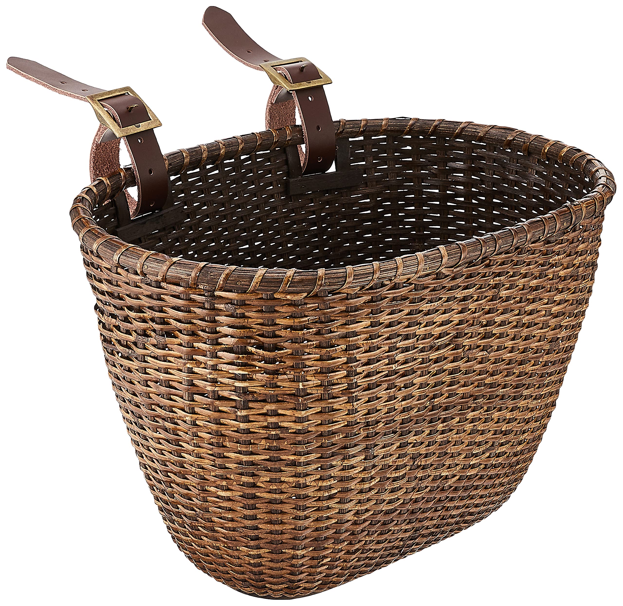 Photo 1 of **ONLY ONE BASKET. NOT TWO** 
Retrospec Cane Woven Oval Dreamcatcher Basket with Authentic Leather Straps & Brass Buckles Dark Stain