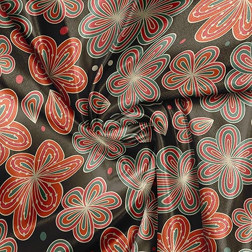 Miniatura 4 de Ambesonne Flower Fabric by The Yard, Ornamental Spring Season Blooms with Dotted Background Abstract Antique Pattern, Decorative Satin Fabric for