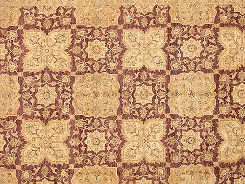 Miniatura 4 de Pasargad Home Denver Collection - Alfombra anudada a mano de color ciruela/beige 100% lana, 9 pies 1 pulgada x 12 pies 5 pulgadas