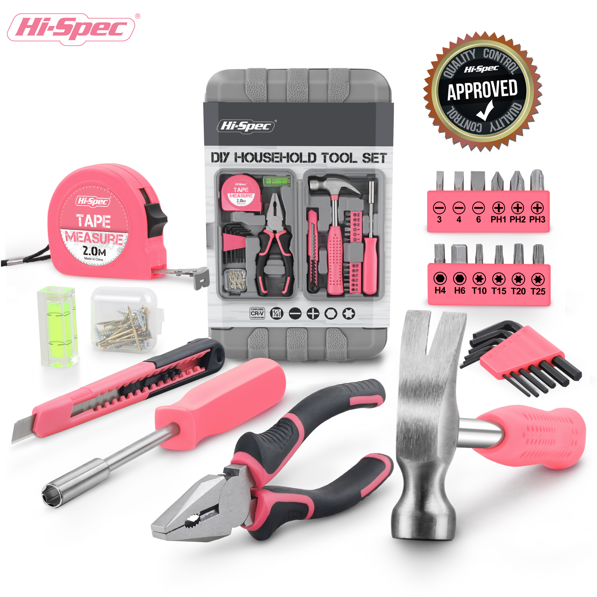 Hi-Spec Tool Set 25pc Pink Household DIY Tool Kit for Women. Small