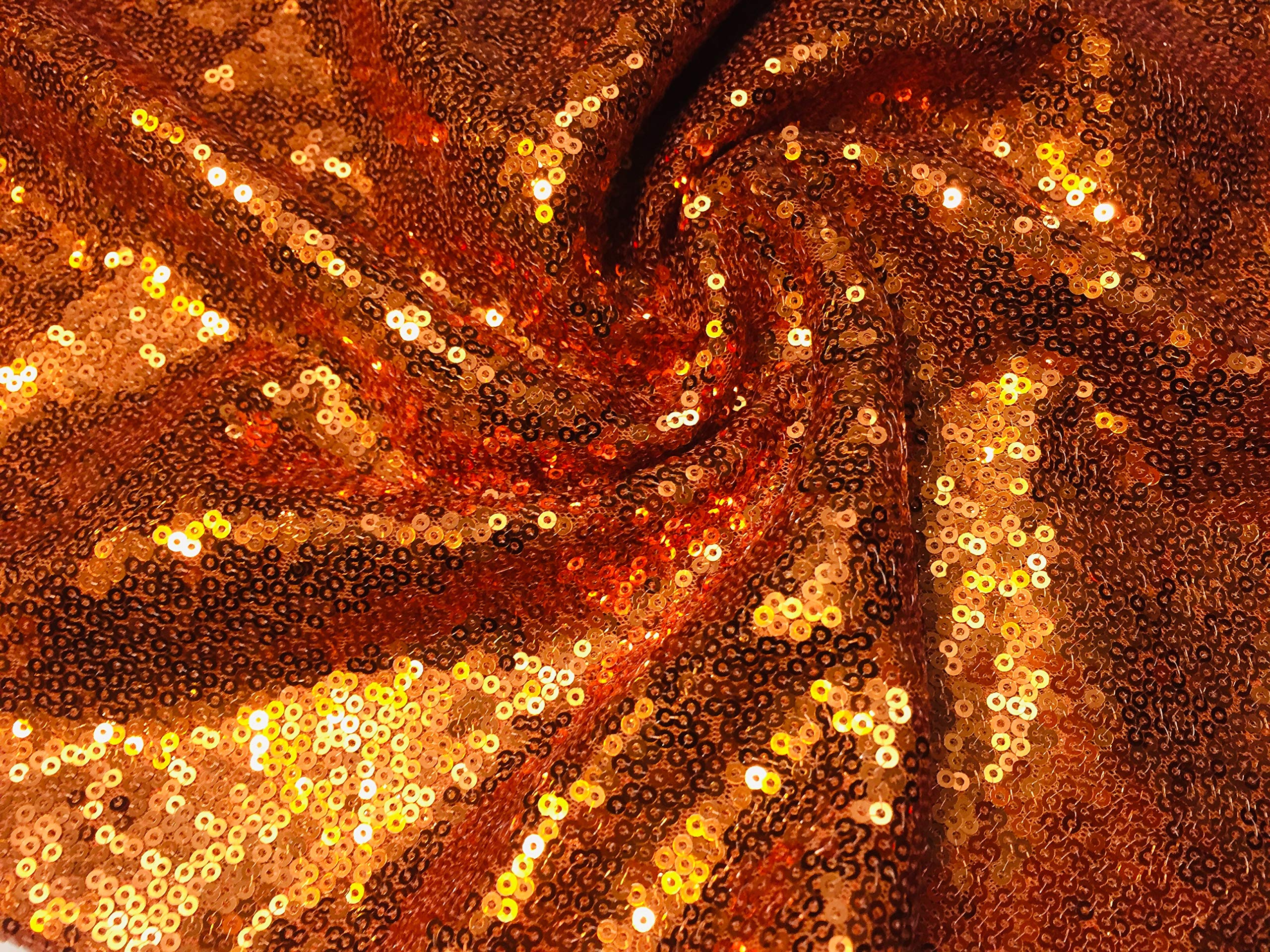Homebuy Copper Orange 3Mm Mini Sequin Fabric Material - 2 Way Stretch - Wedding Dress Backdrop - 130Cm Wide - Matte Paillettes Or Sparkling Sequins (Sold By The Metre) (Copper Orange)