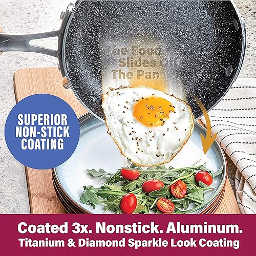 Miniatura 4 de Granitestone Juego de ollas y sartenes apilables antiadherentes, 10 piezas que ahorran espacio, juego completo de utensilios de cocina con