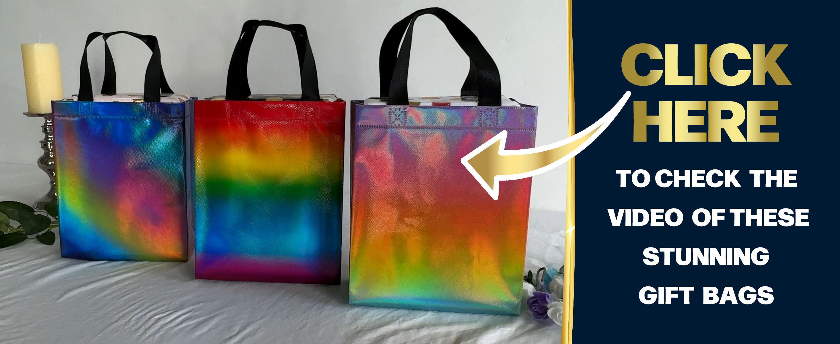 Nush Nush Rainbow Gift Bags in 3 Colorful Design - Set of 12 Reusable Gradient Gift Bags With Handles - Ideal Goodie Bag for Birthday Party Favors, Thanksgiving, Holiday, Kids Party - 8"x4"x10"