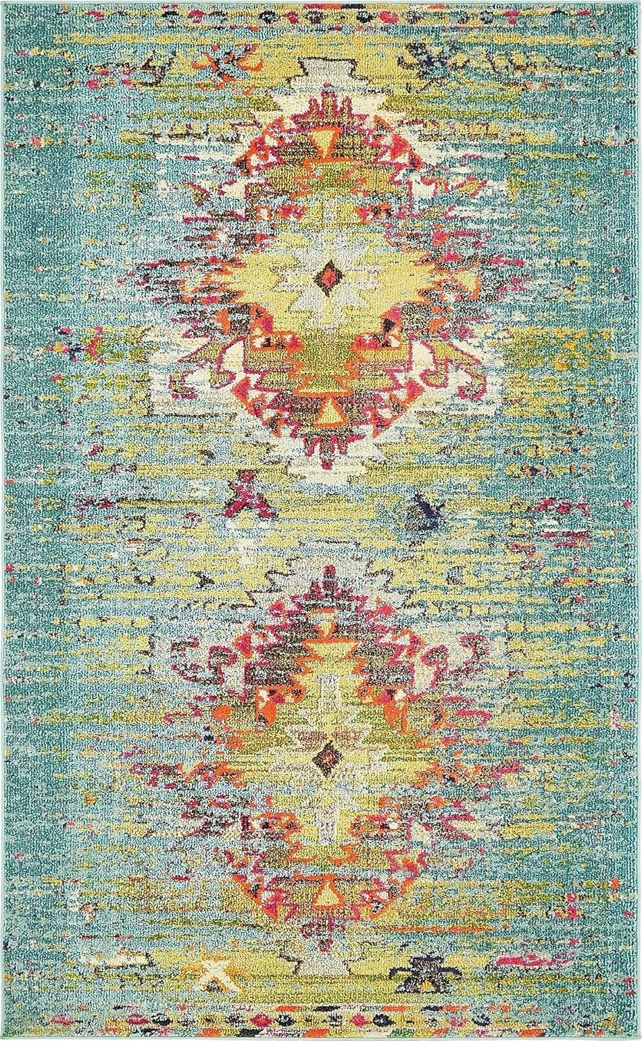 Unique Loom Vita Collection Over-Dyed Southwestern Tribal Vintage Area Rug, Rectangular 5' 0" x 8' 0", Turquoise/Yellow