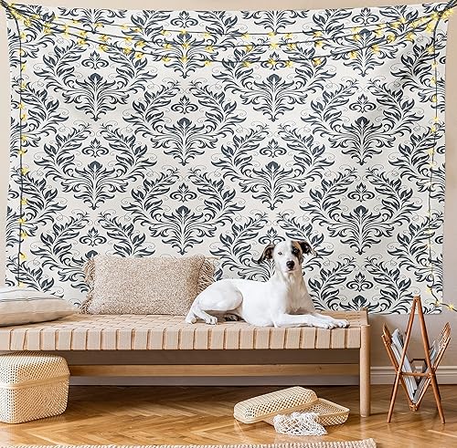 Miniatura 8 de Ambesonne Tapiz victoriano, adorno floral de damasco florece silueta clásica, arte simbólico, colgante de pared ancho para dormitorio, sala de