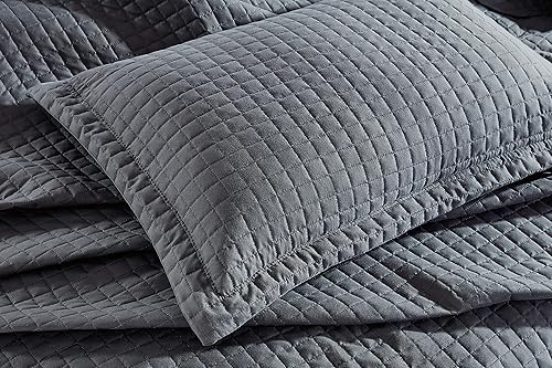 Miniatura 3 de Chezmoi Collection Juego de colcha acolchada moderna de 3 piezas (tamaño King, carbón)