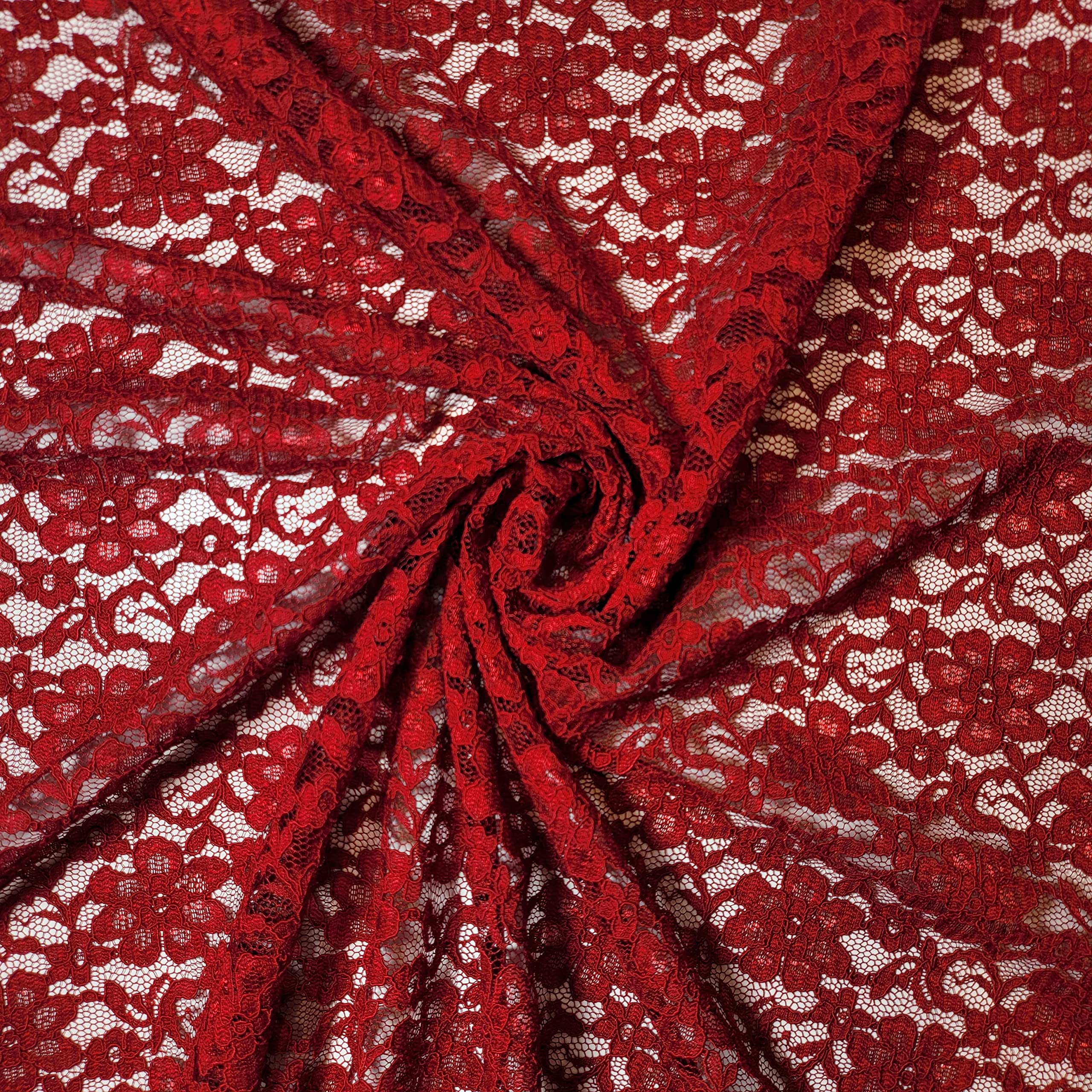 African Vintage Embroidery Bridal Nigerian French Embroidery Corded Budget Guipure Lace Mesh Net Fabric 54" Corded Budget Guipure Lace Mesh Net Fabric 54" (1 Meter, Maroon Corded Floral) — image 1