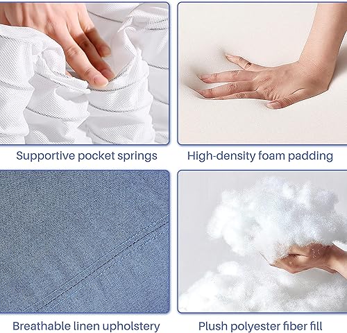 Miniatura 9 de Yaheetech Asiento de cine en casa Silla reclinable de tela moderna individual sala de estar sofá reclinable con bolsillo, resorte azul claro