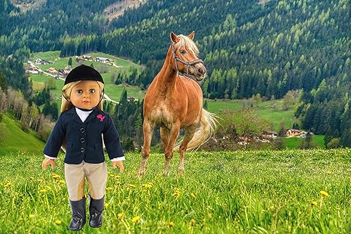 Miniatura 4 de American Fashion World Traje de equitación para muñecas de 18 pulgadas | Casco y botas incluidos | Calidad premium y diseño moderno | Ropa de