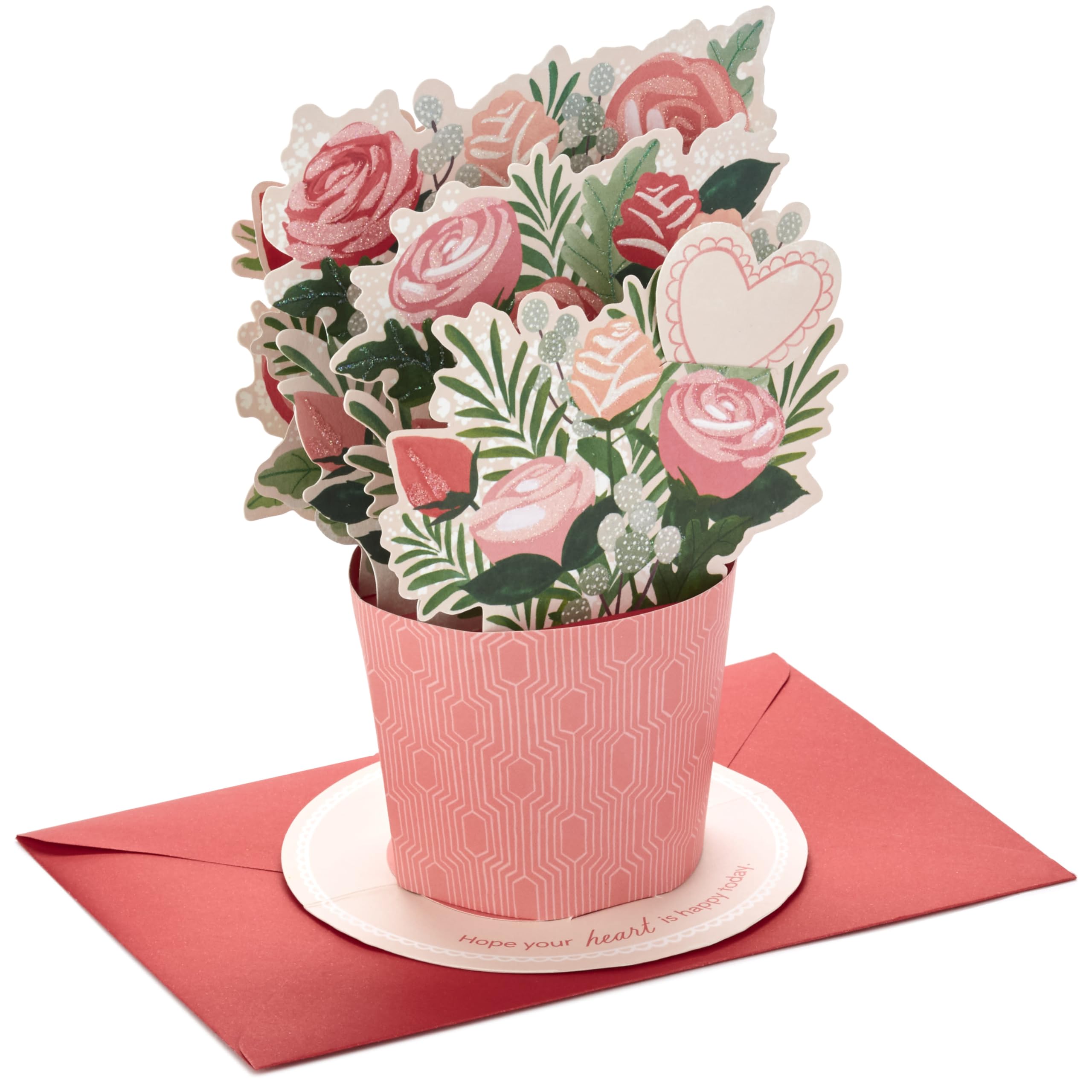 Valentines Day Pop Up Card, Bouquet of Pink Flowers (Happy Heart) Paper Wonder 3D Card