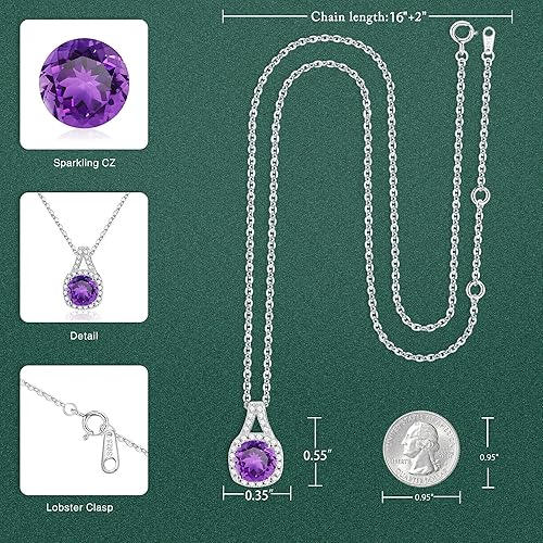 Miniatura 5 de Sterling Silver Birthstone Necklace for Women Girls, Glittering Birthstone Necklace for Women Teen Girls Silver Jewelry Anniversary Birthday Gifts