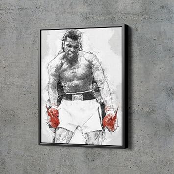 Muhammad Ali Art Poster Boxing The Greatest Hand Made Posters Canvas Framed Print Wall Kids Art Man Cave Gift Home Decor Black Floating Frame, 12"x18"
