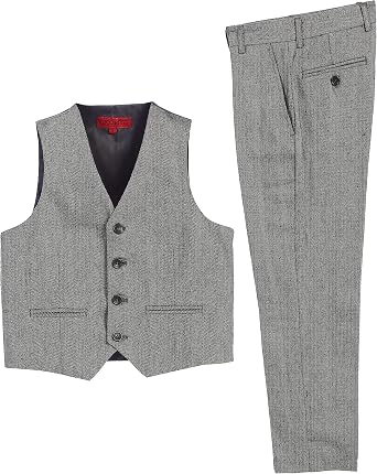 Gioberti Kids and Boys 2 Piece Tweed Plaid Vest and Pants Set