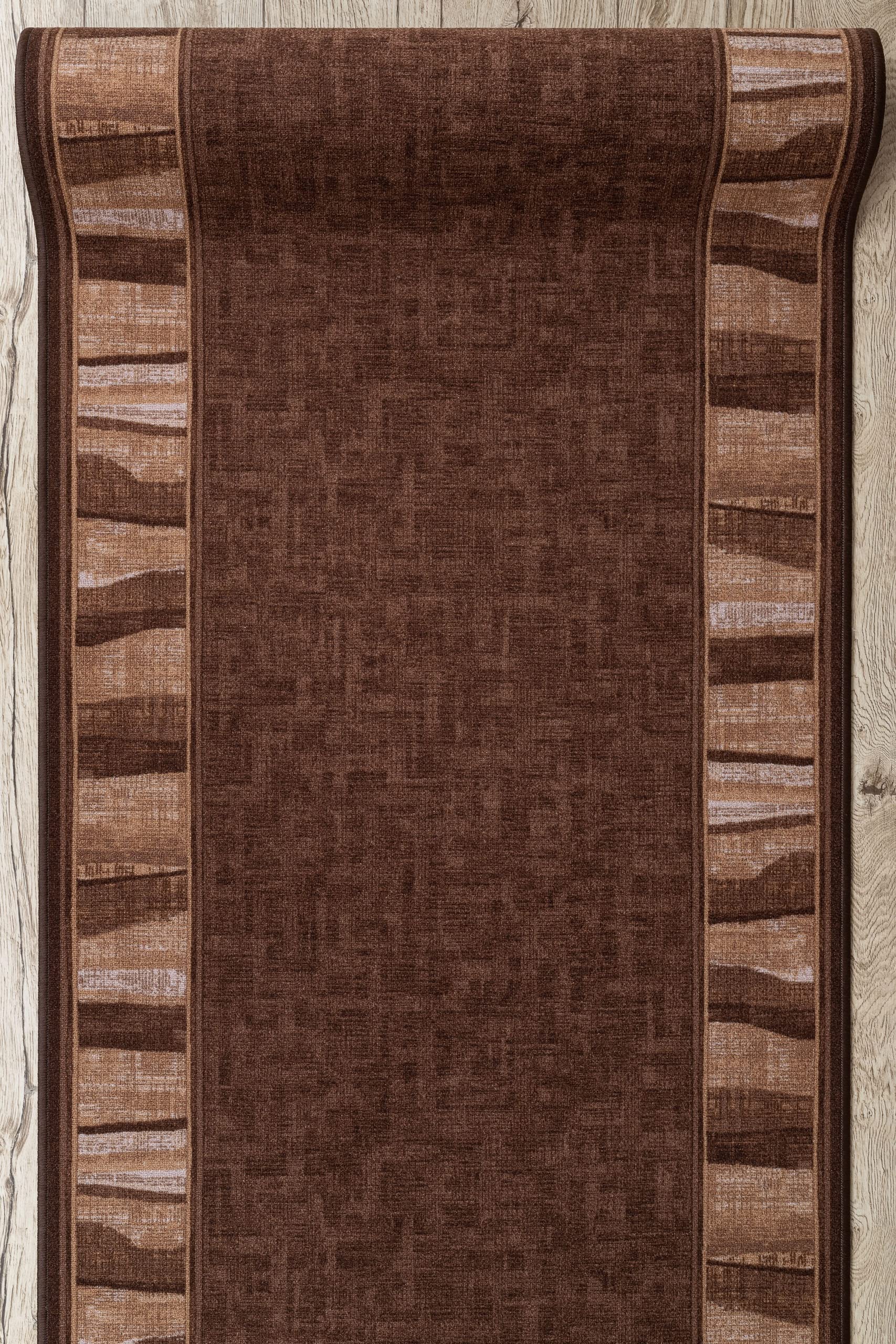rugsx Antirutsch Teppichläufer Linea - moderner Kurzflor für Küche, Flur & Wohnzimmer, Meterware, braun 67x450 cm