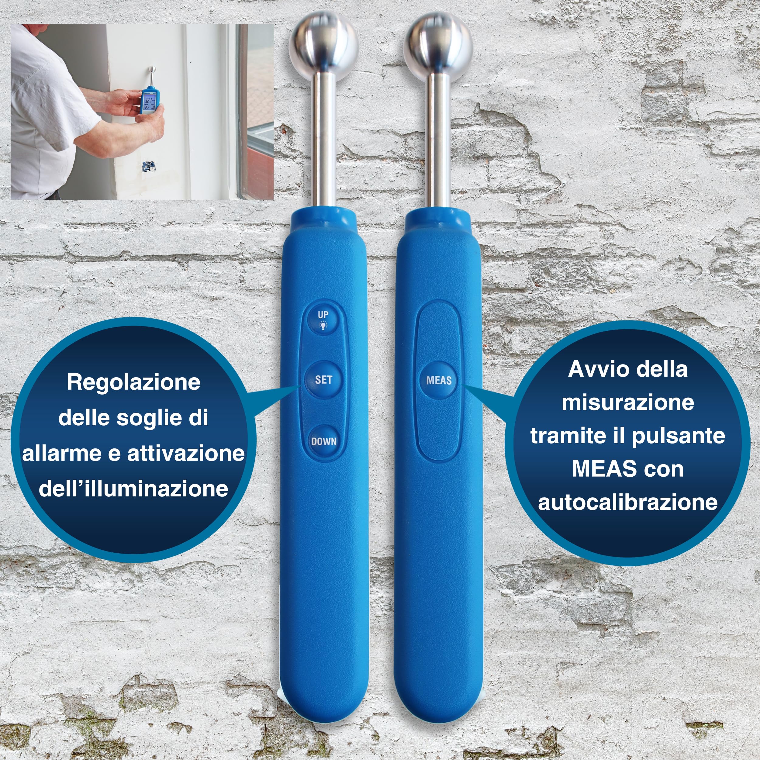 Peaktech 5201 – Misuratore di Umidità, Igrometro per Edilizia, Indicatore di Umidità del Legno, Parete, Gesso, Gesso, Muratura - Profondità di Misurazione: 20-40 mm, Blu
