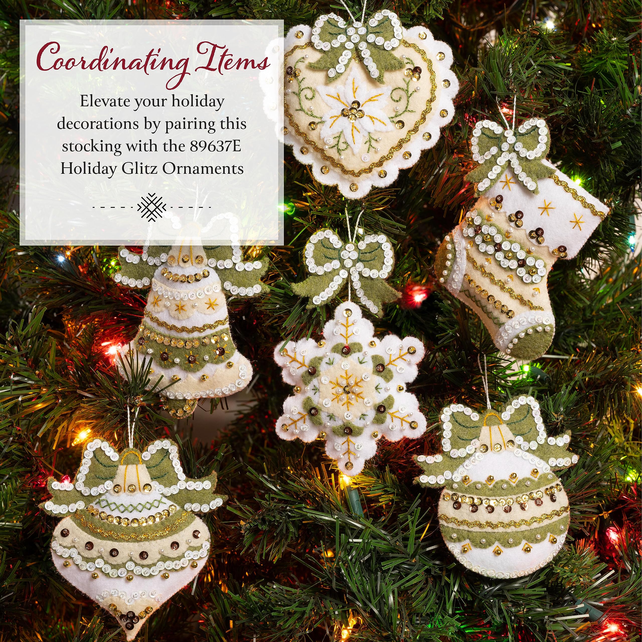 Bucilla, White Poinsettia Santa, Felt Applique 18" Stocking Making Kit, Perfect for DIY Arts and Crafts, 89602E