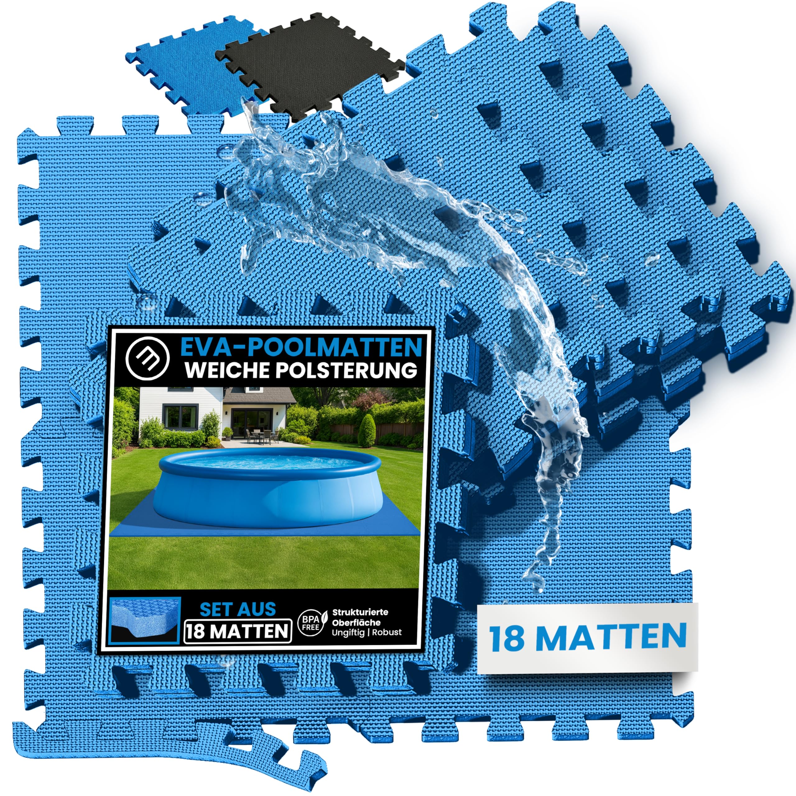 bemaxx Poolunterlage Poolmatte Unterlegmatte - 18 EVA Matten pro Set: Bodenschutzmatte Puzzlematte Poolfliesen Poolplatten Bodenmatte Bodenfolie Schutzboden Outdoor Poolteppich Whirlpool Planschbecken