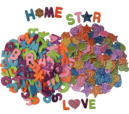 CalcomanĂas de espuma con purpurina de letras y formas (paquete de aproximadamente 280) autoadhesivas, varios colores, manualidades para niños para CalcomanĂas de espuma con purpurina de letras y formas (paquete de aproximadamente 280) autoadhesivas, varios colores, manualidades para niños para