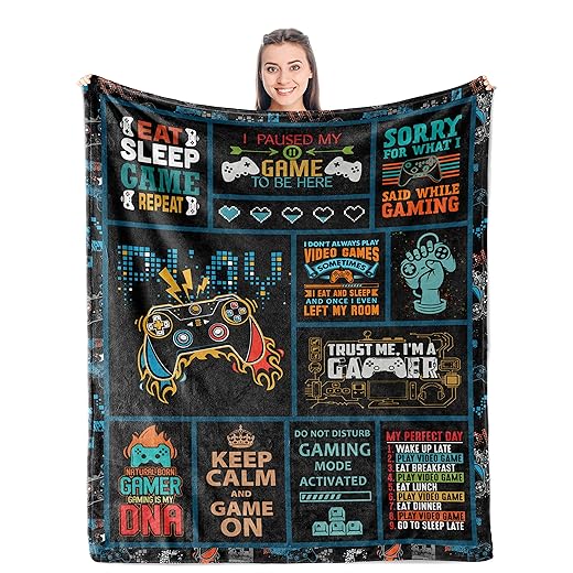 Punofell Gamer Gifts- Best Gaming Gifts for Men - Game Room Decor Gift for Boys/Men - Gifts for Gamers - Video Game Lover Gifts - Gift for Game Lovers - Gifts for Gaming Blanket 50" x 60"
