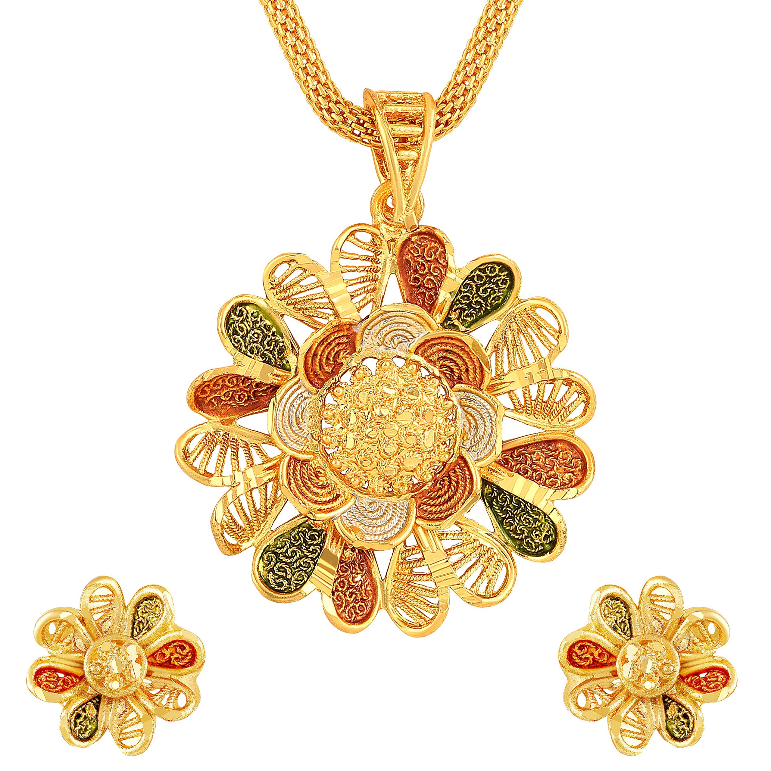 ASMITTA Peacock Inspired Enamel Gold toned Fashion Jewellery Pendant Set with Earrings for Women & Girls (B07F3R9SG2) Amazon Price History, Amazon Price Tracker