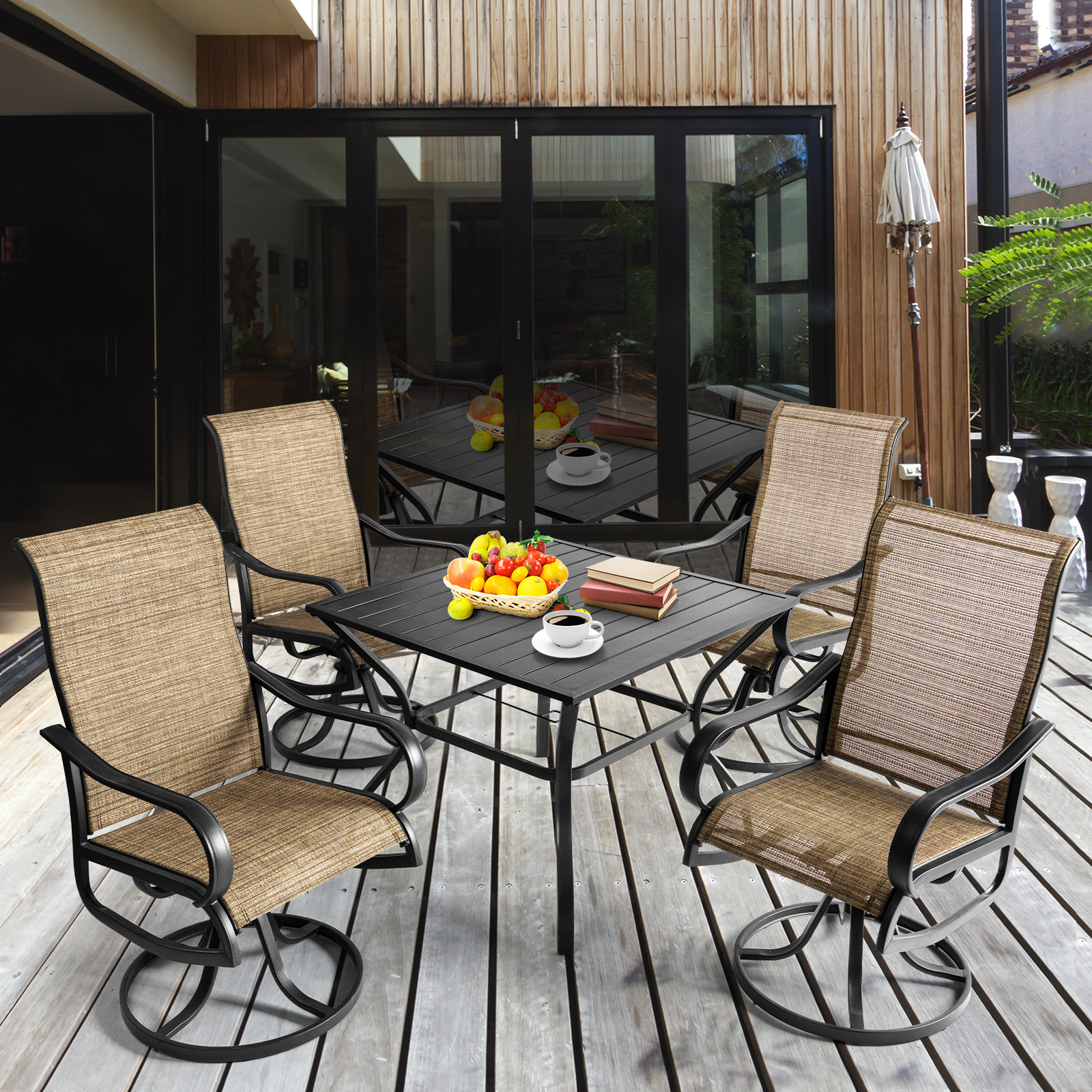 Aoxun-Outdoor-Patio-Dinning-Set-5-Pieces-Outdoor-Furniture-Set-4-Pieces-Swivel-Rocing-Chairs-and-1-Square-Table-with-an-Umbrella-Hole-Brown Aoxun-Outdoor-Patio-Dinning-Set-5-Pieces-Outdoor-Furniture-Set-4-Pieces-Swivel-Rocing-Chairs-and-1-Square-Table-with-an-Umbrella-Hole-Brown