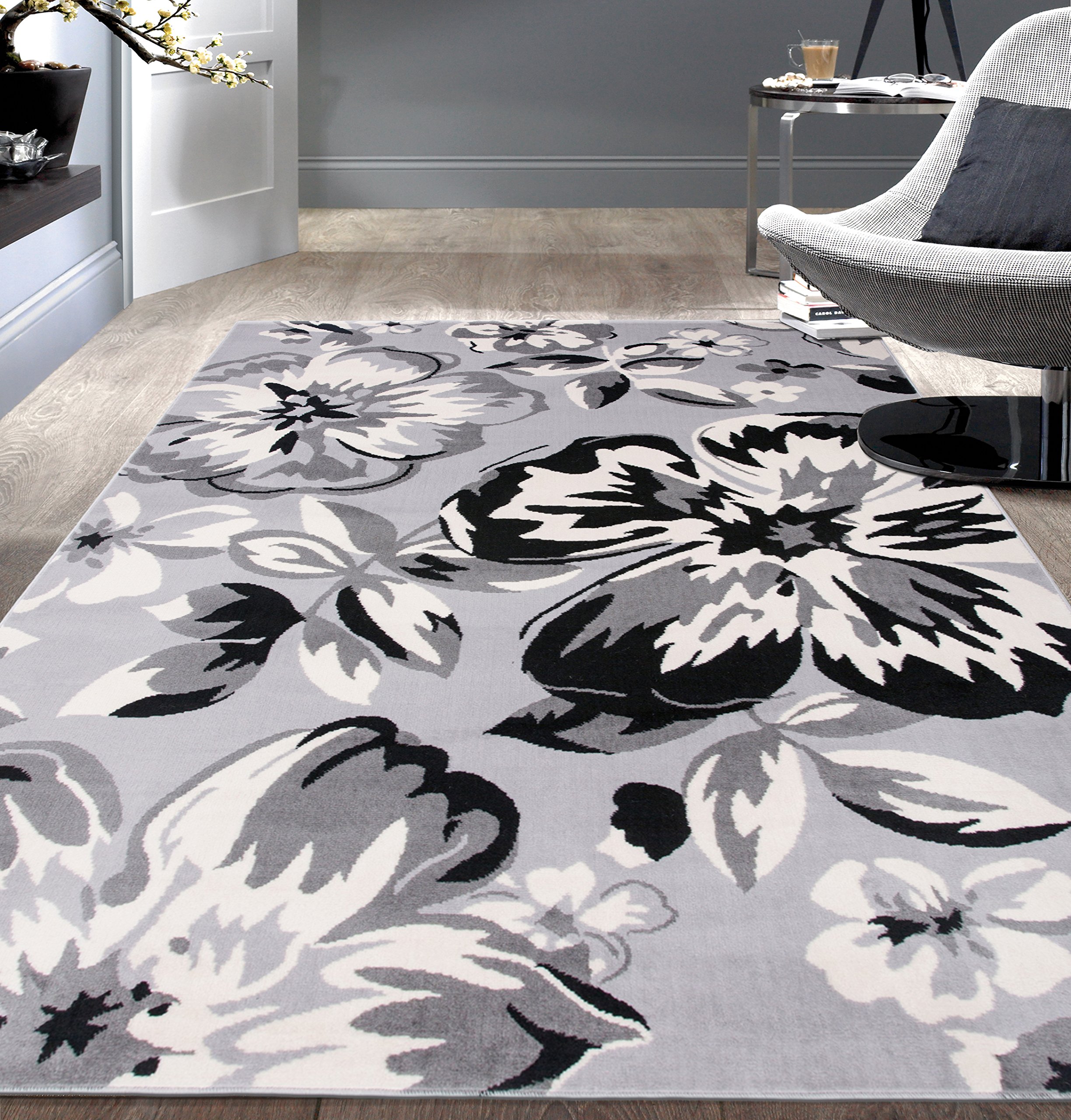 Amazon.com: Modern Floral Area Rugs 9' X 12' Gray : Home & Kitchen