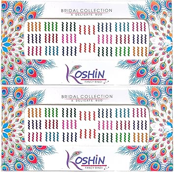 KOSHIN Multi Color Zig Zag Shape (Per Bindi Height 1 cm) Forehead Bindi For Girls Women Ladies Pack 2