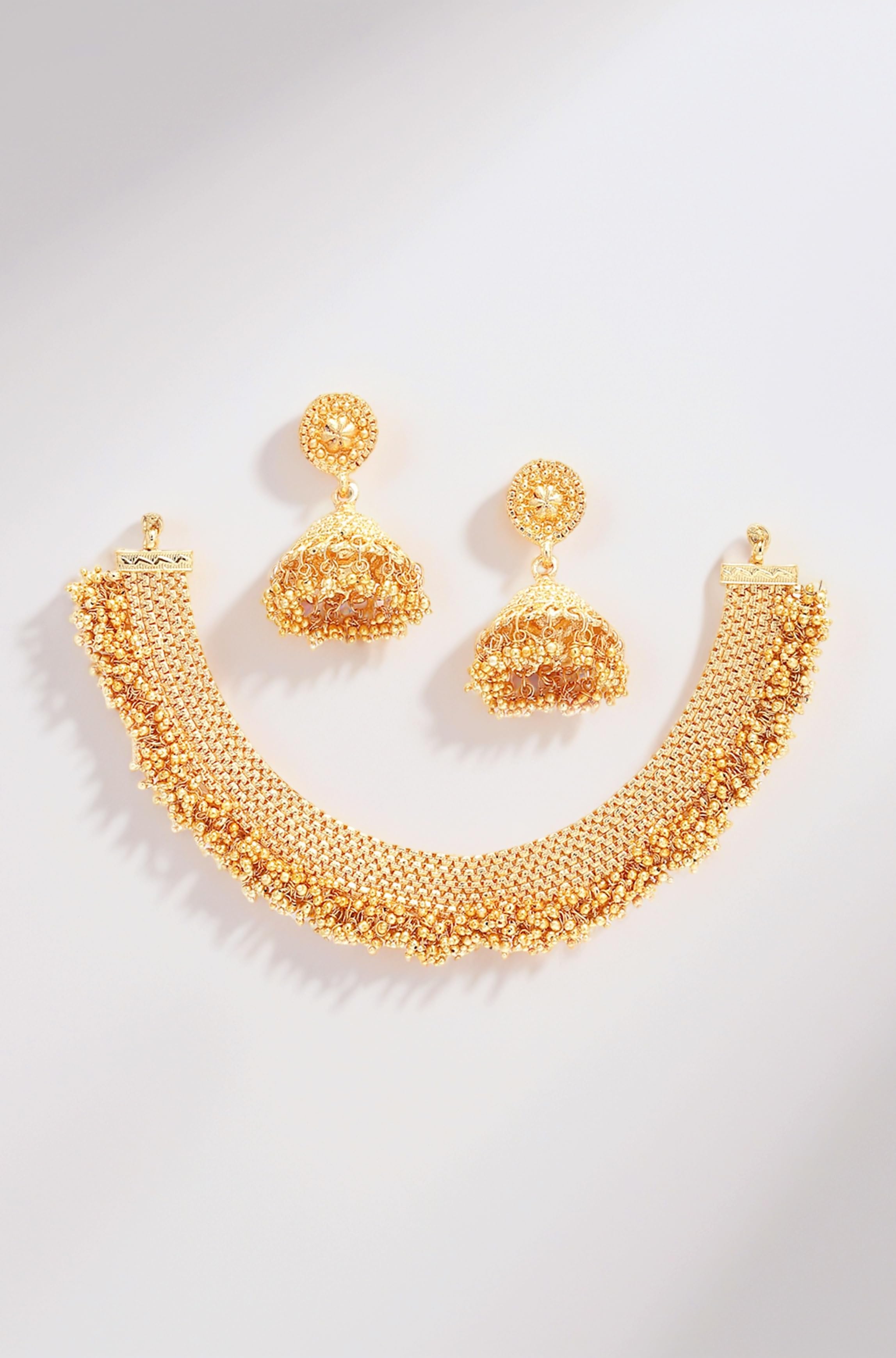 Jewellery Set Gold Plated Traditional Temple Coin Pearl Necklace Set With Dangling Earrings Jewellery for Women & Girls