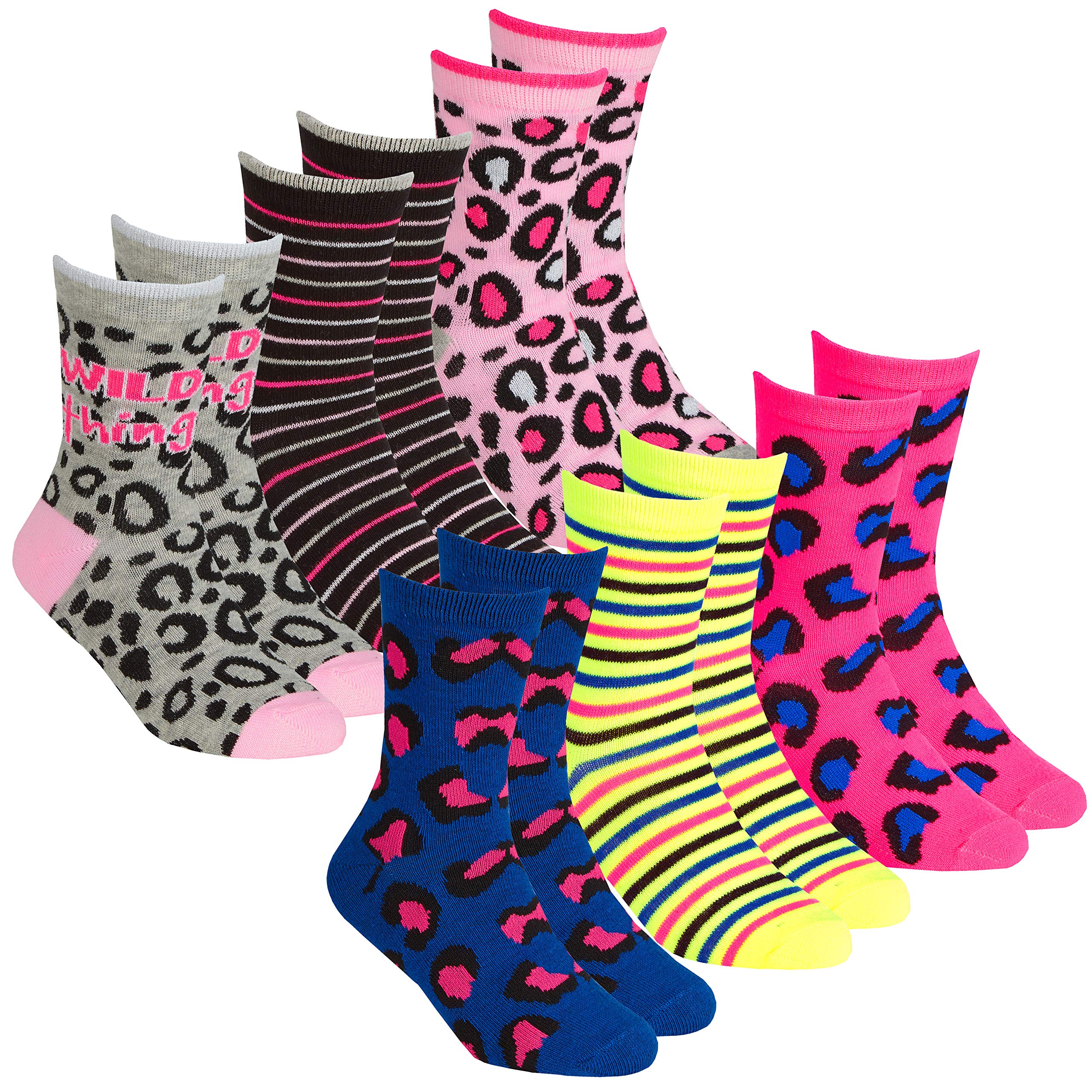 Metzuyan Kids Girls Socks Novelty Cartoon Crew Socks Cotton Rich Animal Print 6-8.5