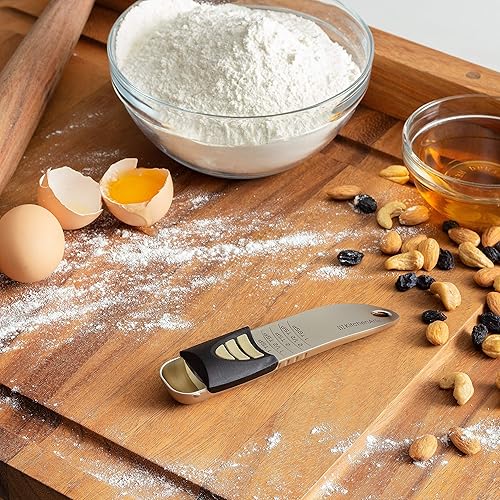 Miniatura 5 de KitchenArt Cucharada de la serie profesional, cuchara medidora de satén champán, ajustable de 12 cucharadita a 1 cucharada, blanco y negro