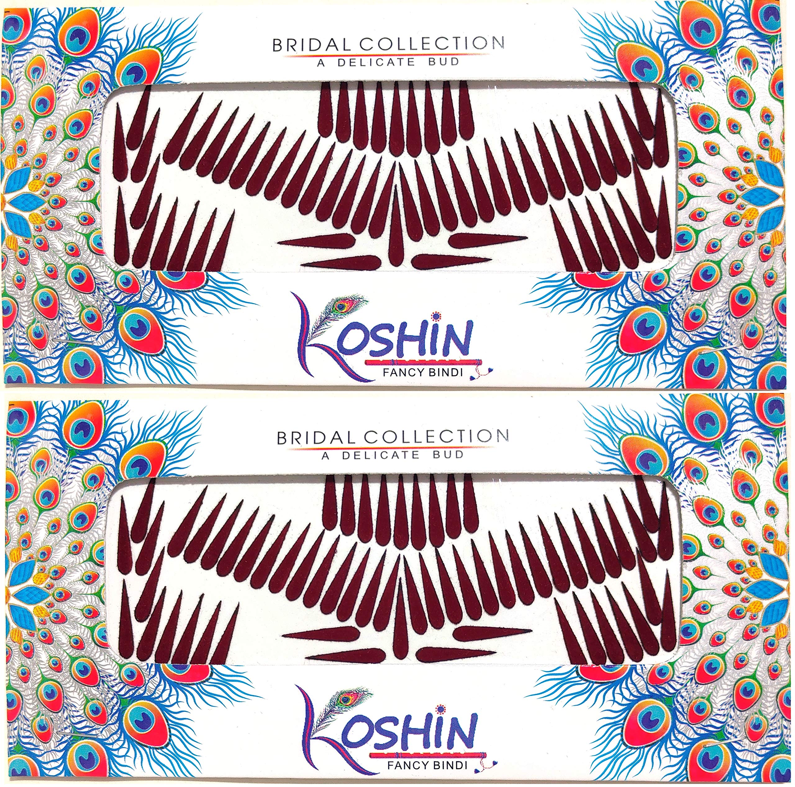 KOSHIN Dark Maroon Tilak Shape (Bindi Height 1.8 cm x Width 4 mm) Forehead Bindi For Girls Women Ladies Pack of 2 - Maroon Tilak-picture-50
