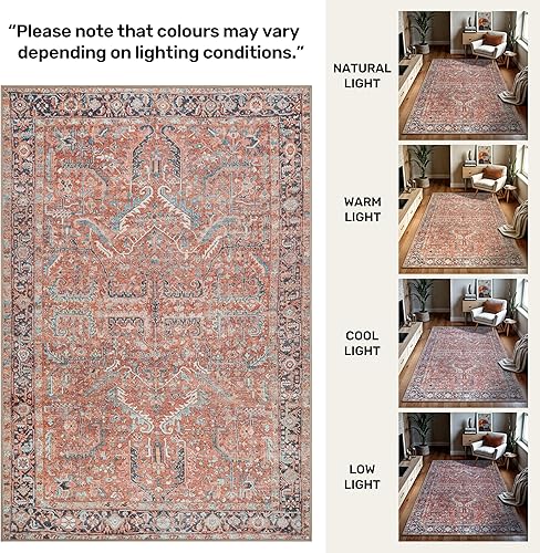 Miniatura 2 de GLN Rugs Traditional Collection - Alfombra de felpilla lavable a máquina, tradicional lavable, antideslizante, alfombra de felpilla de pelo bajo,