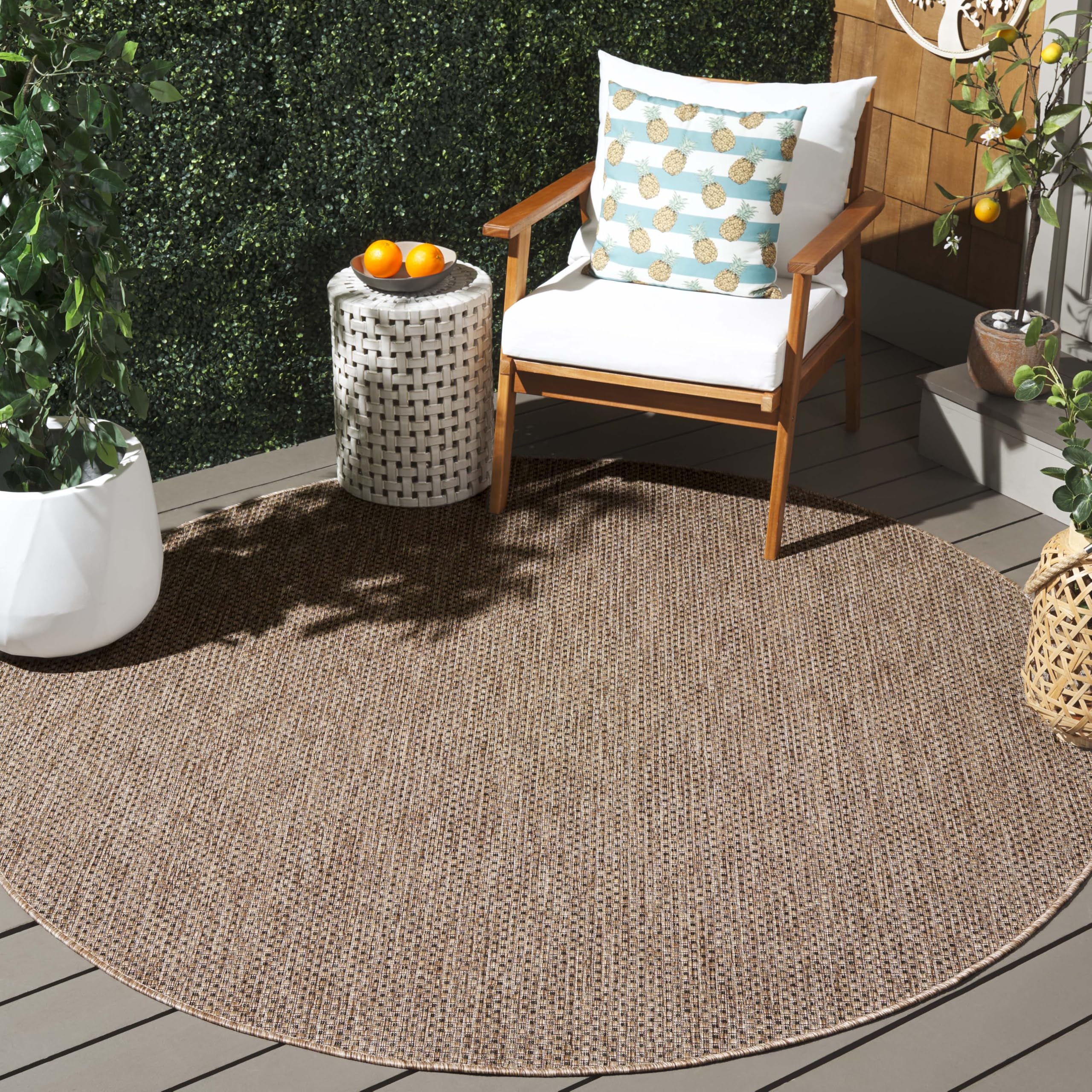 SAFAVIEH Courtyard Collection 7'1" Round Natural/Black CY8521 Indoor/ Outside Waterproof Easy cleansingPatio Backyard Mudroom Area Mat