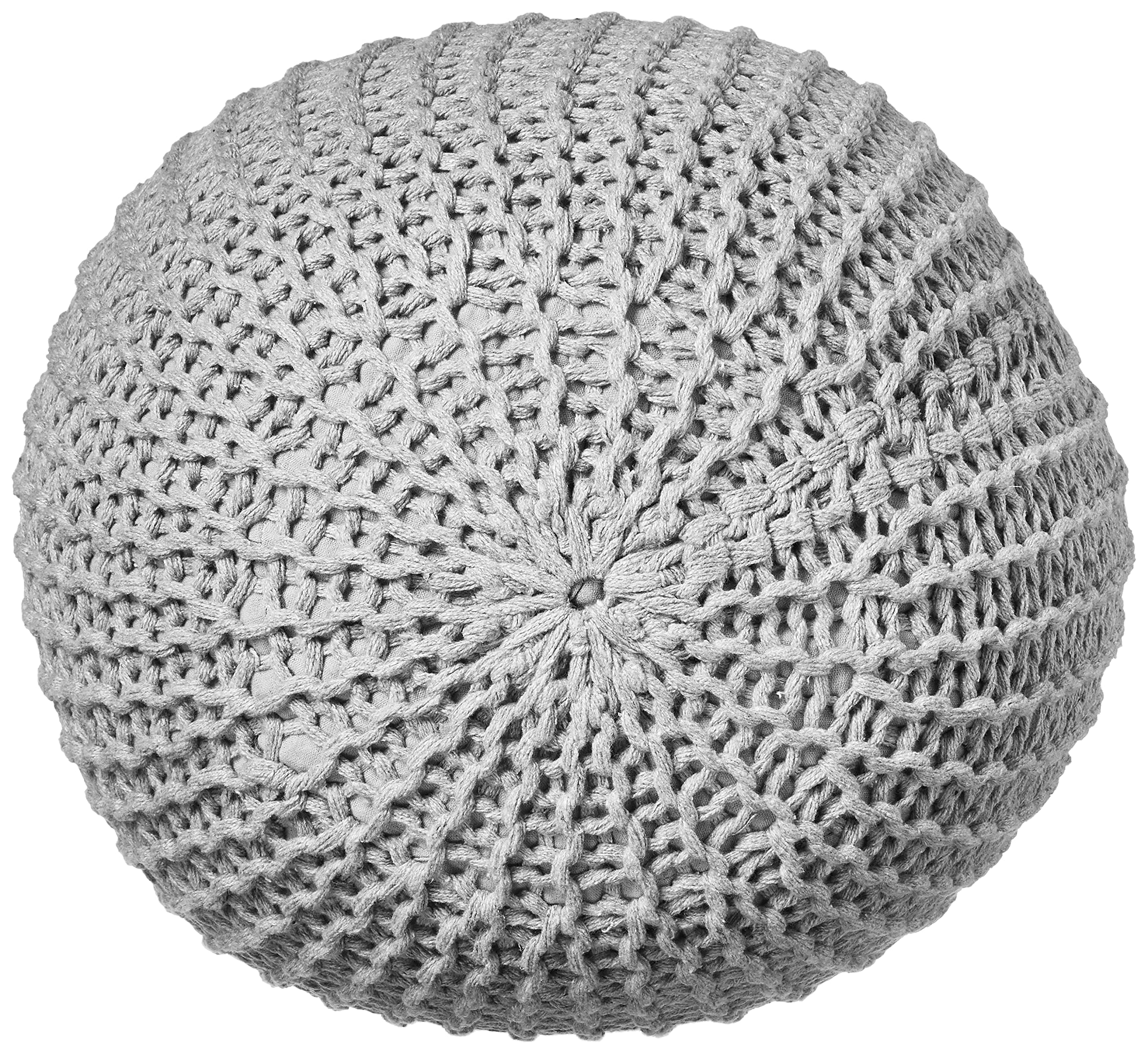 Urban Shop Round Knit Pouf, Light Grey 2