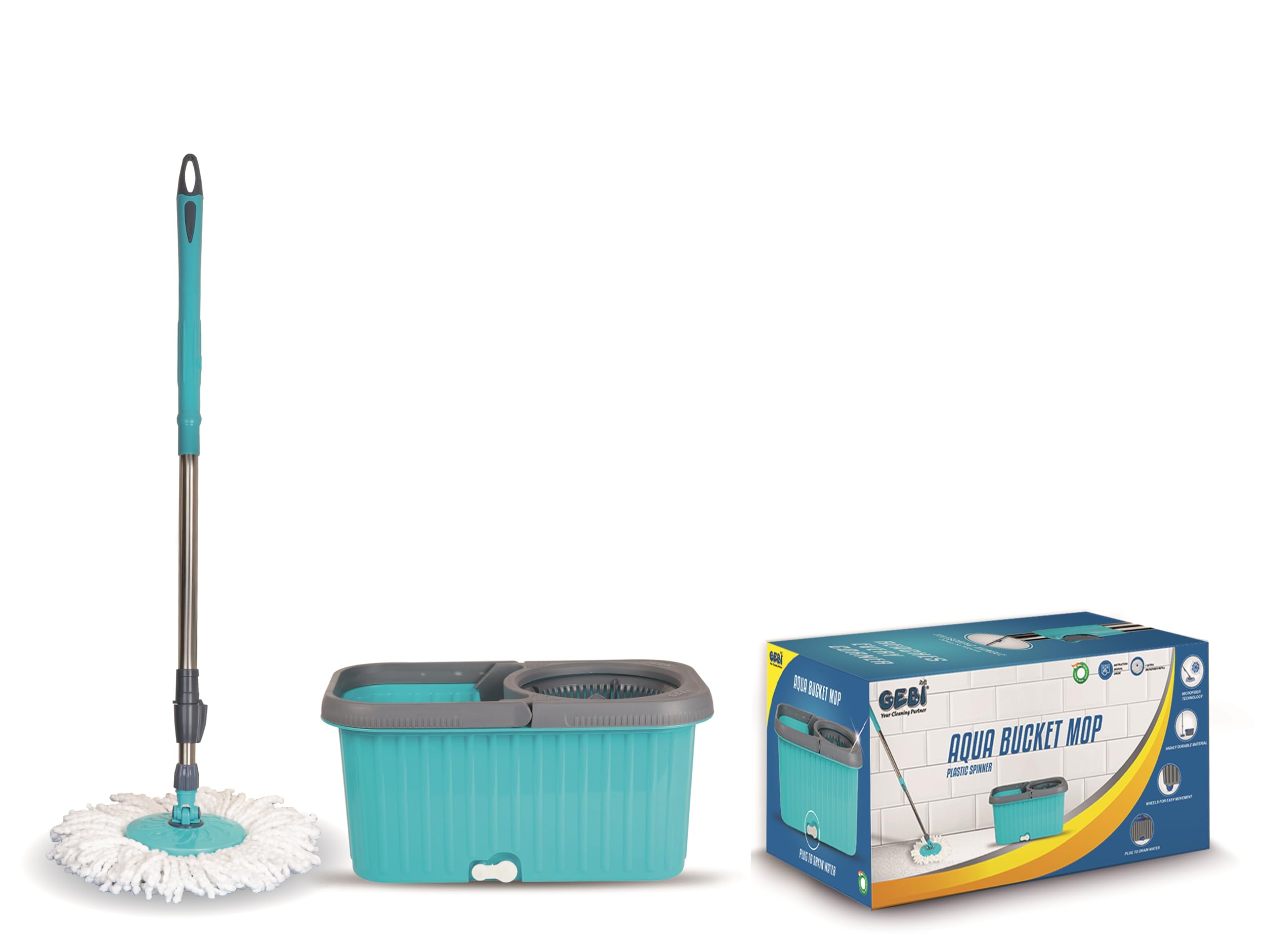 Gebi Aqua Bucket Spin Mop with 1 Microfiber Refill (Assorted Colours) (Plastic Spinner) - 1 pc-image-23