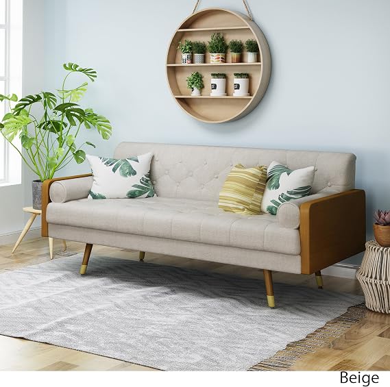 Christopher Knight Home Aidan Mid Century Modern Tufted Fabric Sofa, Beige