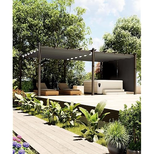 12x20 Ft Modern Aluminum Pergola, Outdoor Pergola with Adjustable Canopy, Stable 4-Sided Base, Aluminum Gazebos for Backyard, Deck, Lawn - Gray