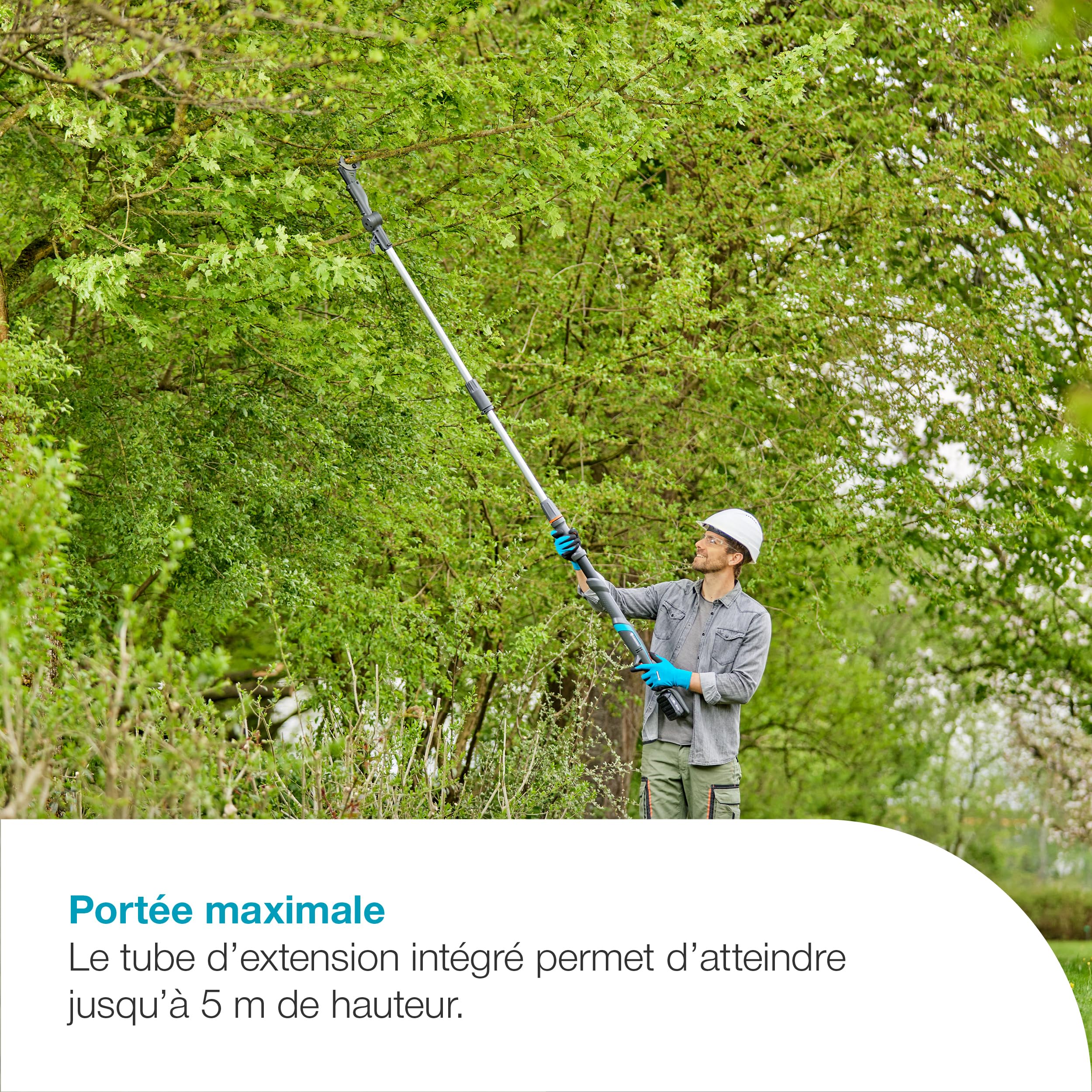 Gardena Coupe-Branches télescopique HighCut 360/18V P4A - sans Chargeur ni Batterie: Portée Jusqu’à 5 m, Tête rotative, Ergonomique, Écran LED, sans Fil (14776-55)