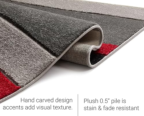 Miniatura 6 de Alfombra de felpa con círculos geométricos grises y rojos de Well Woven - Galaxy Waves (60010), Sintético