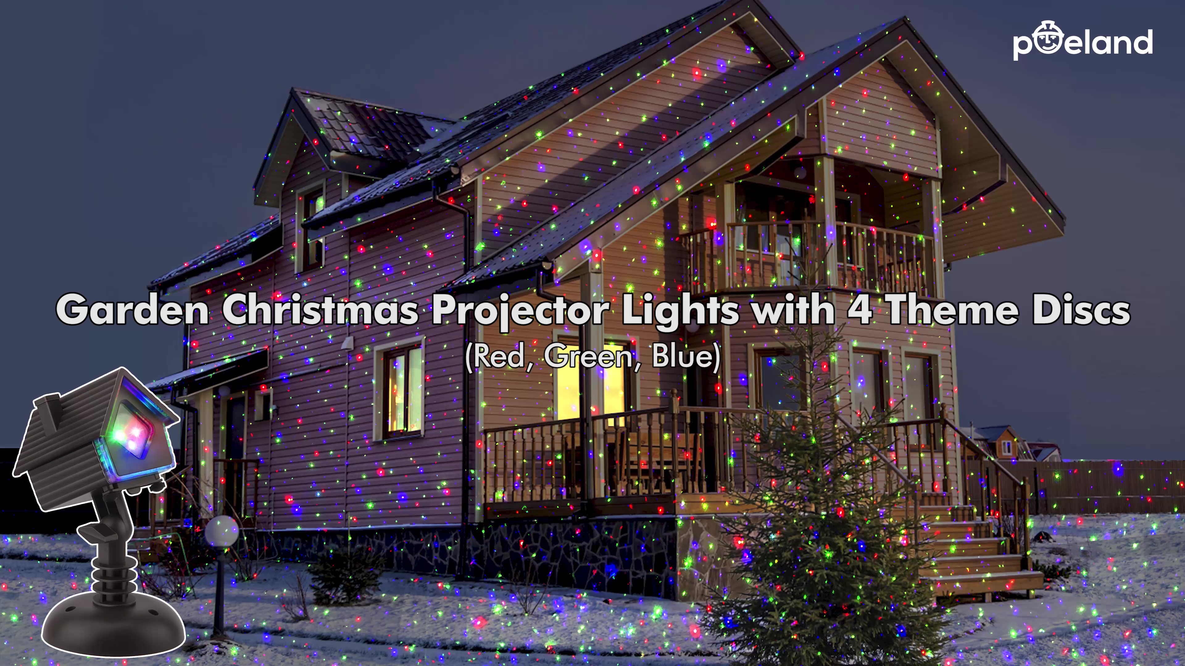 Image of Poeland Christmas Projector Lights Garden Laser Lights with 4 Theme Multi Patterns, Holiday Projector Light IP65 Waterproof Outdoor Indoor Decorative Lighting for Xmas Birthday Party