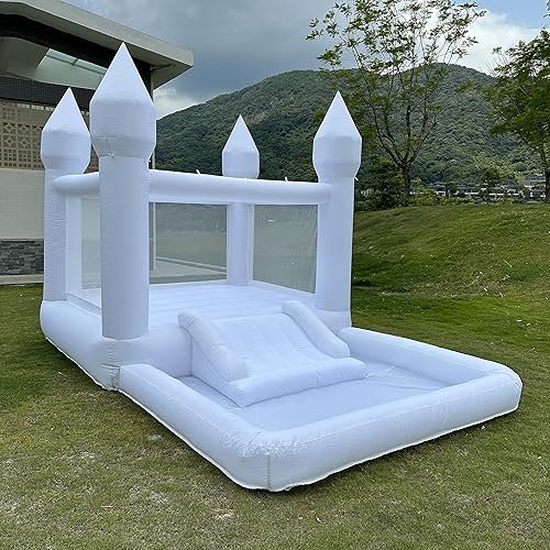 Miniatura 4 de Casa de rebote blanca portátil con tobogán y pozo de bolas, gorila inflable multifuncional para niños (13 x 8 x 8 pies de tela Oxford, con soplador