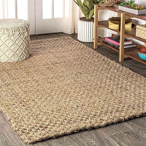 JONATHAN Y NFR102A-5 Estera - Alfombra tejida a mano de yute grueso para interiores, estilo bohemio, granja, fácil limpieza, dormitorio, cocina,