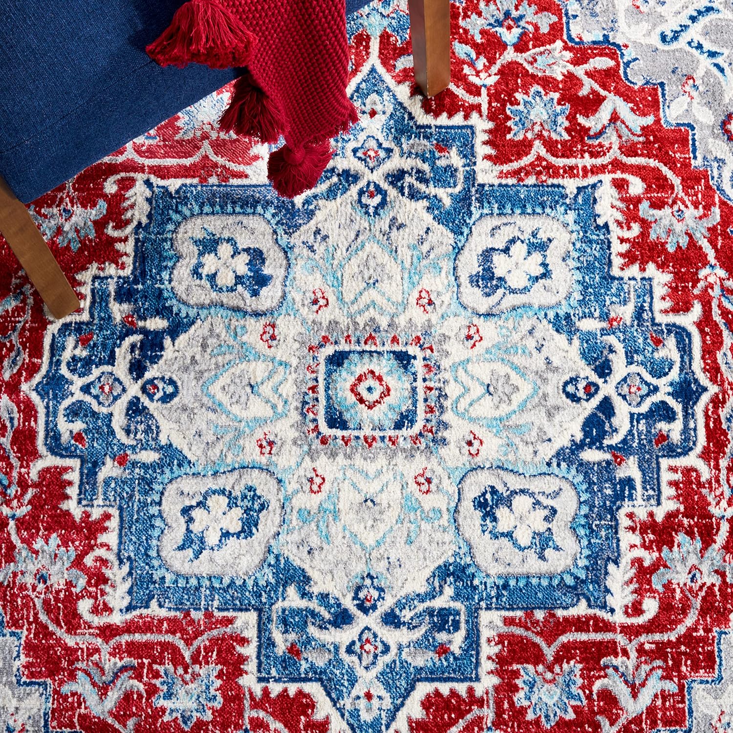 SAFAVIEH Brentwood Collection Runner Rug - 2' x 9', Blue & Red, Oriental Medallion Design, Non-Shedding & Easy Care, Ideal for High Traffic Areas in Living Room, Bedroom (BNT837N)