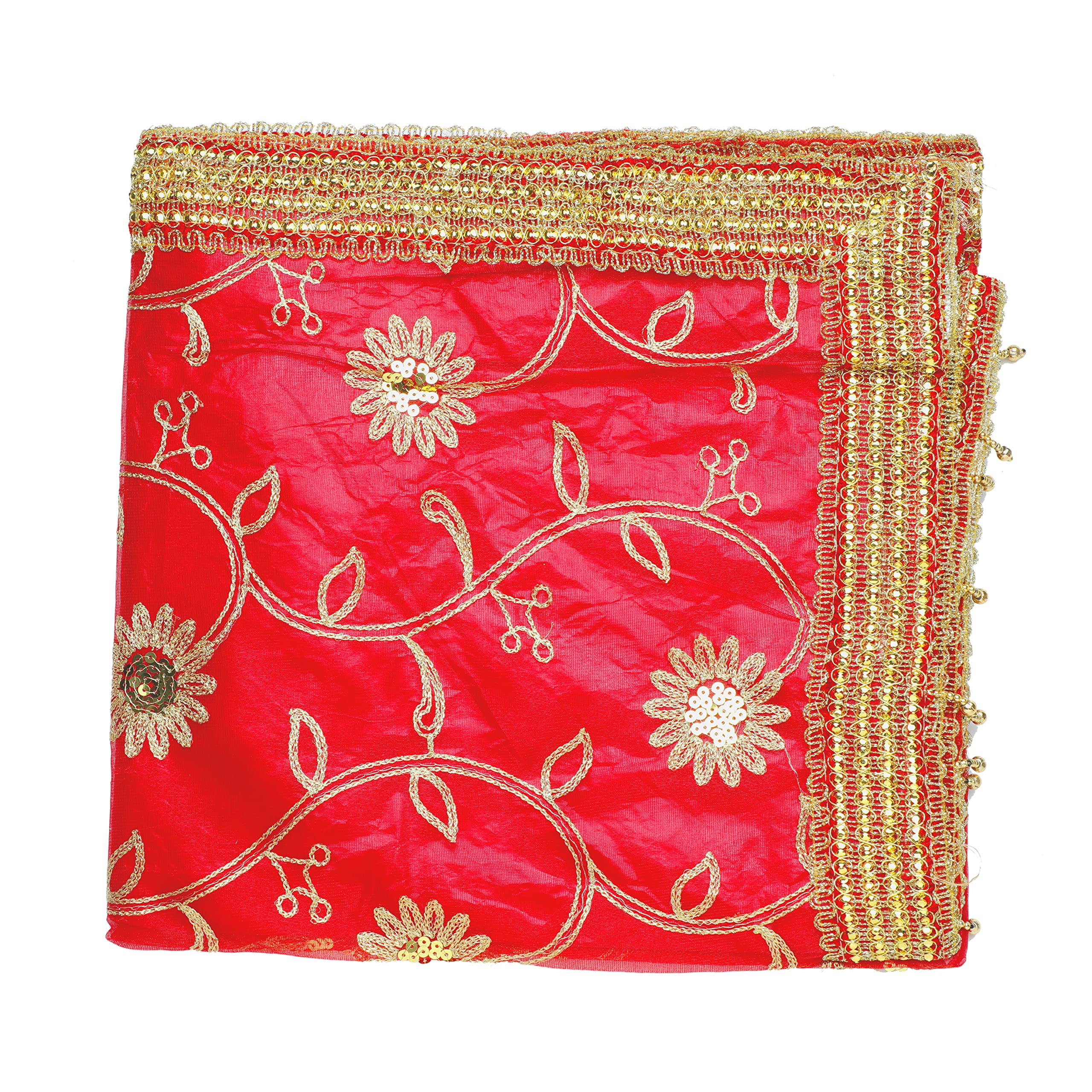 Grande sfondo decorativo rosso in tessuto di seta (dimensioni: 91 x 101 cm) Chunni Puja Festival Diwali decorazione Chunr MATA Ki Chunri per statue Chowki Aasan Mat poster cornice
