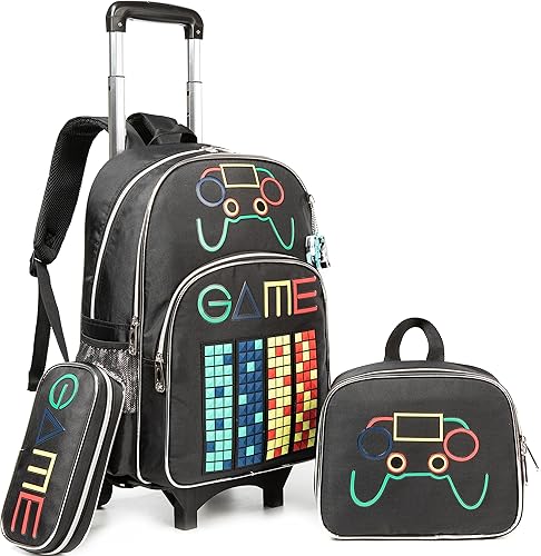 Meetbelify Mochila con ruedas para niños Mochila con ruedas para niños Mochila con ruedas para estudiantes de primaria, Negro -, Mediana, Mochila,