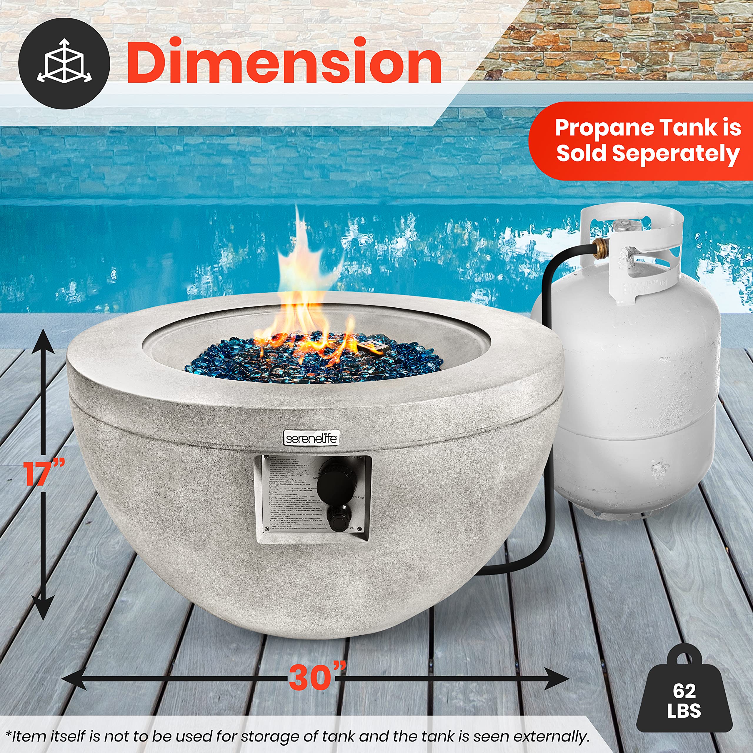 SereneLife Concrete Outdoor Propane Fire Pit Table-CSA/ETL Certified ...