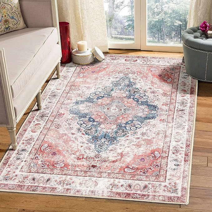 Small Rug 3'x5' Pink Rugs for Bedroom Living Room Vintage