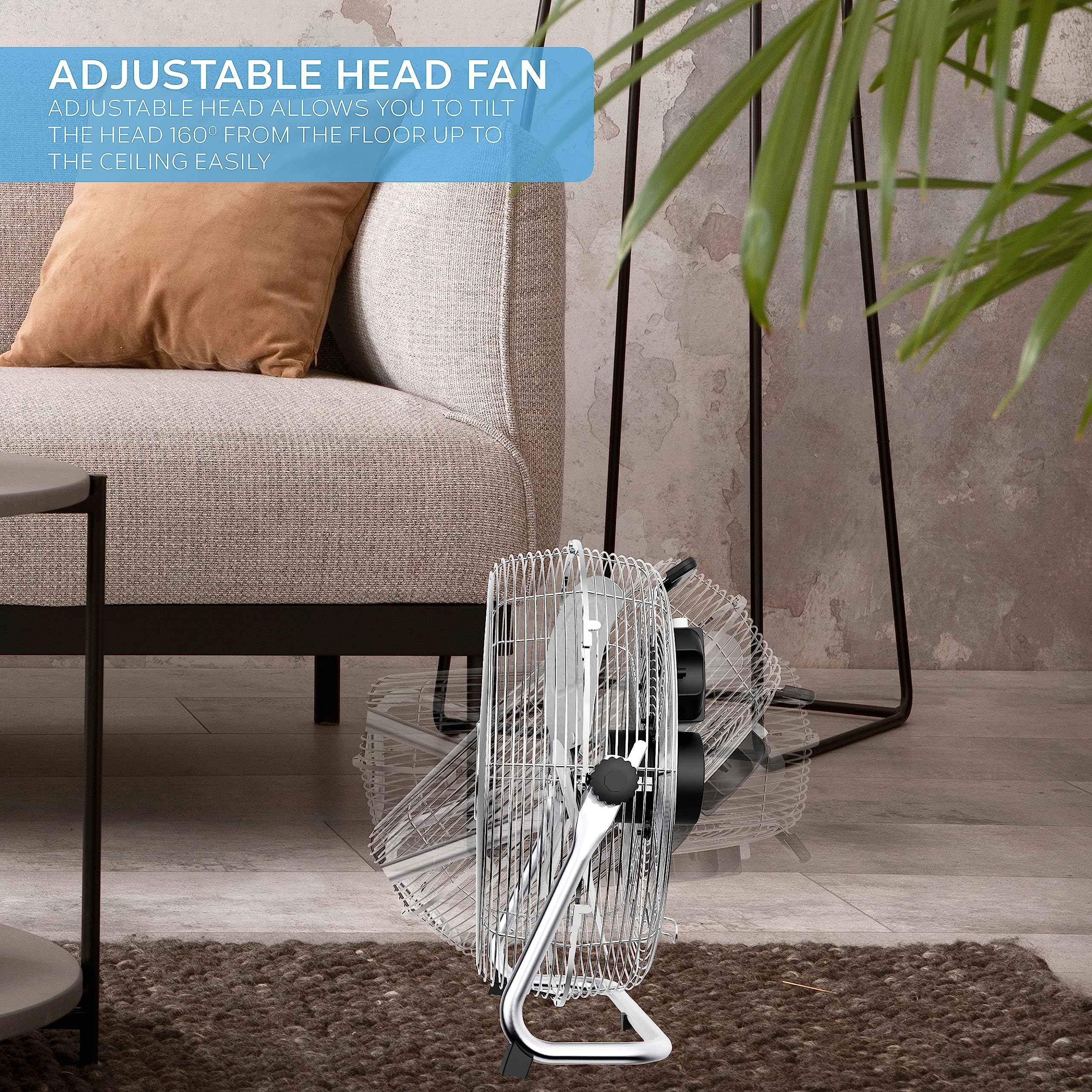 Air Pro 16" Floor Fan - Powerful Air Cooling & Circulating Fan with 3 Speed Setting & Adjustable Tilt - Indoor Home, Office, Gym Fan Quiet Portable Electric Fan with Metal Blade & Body 1.6m Long Cable