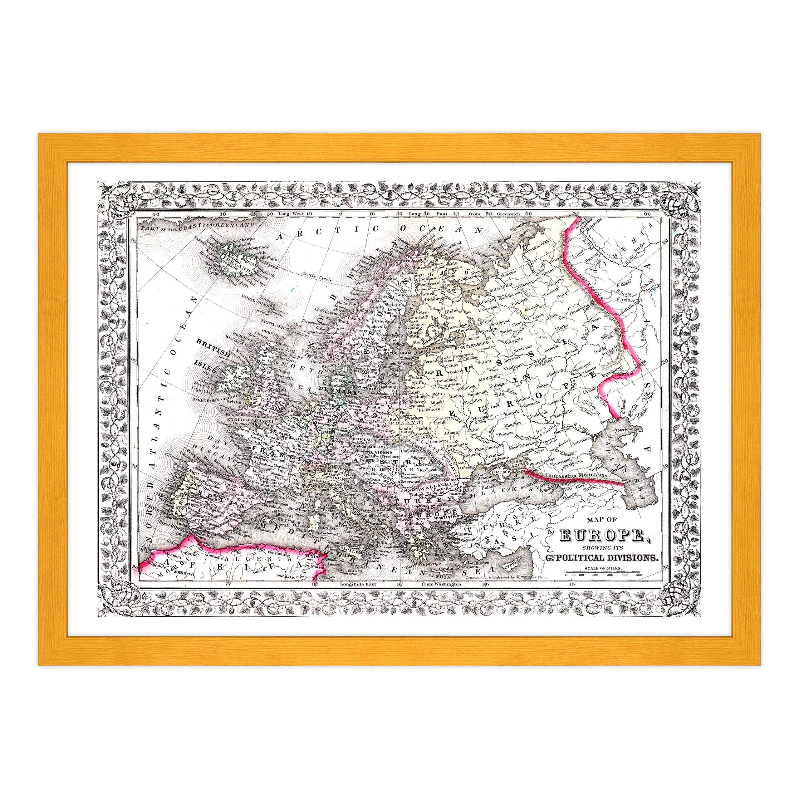 Poster et impression avec cadre moderne - Antique carte Europe du 1870 (462)