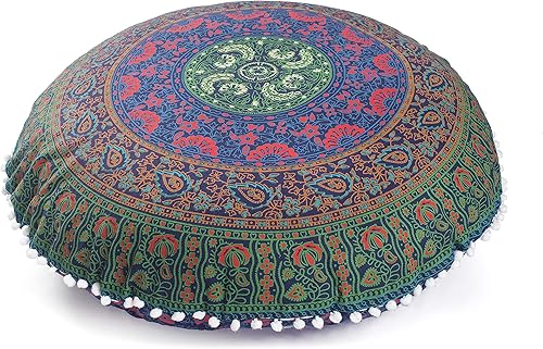Miniatura 2 de Popular Handicrafts Funda de cojín de suelo  Funda cuadrada de puf otomano con mandala hippie indio, funda de cojín de algodón de gran tamaño con
